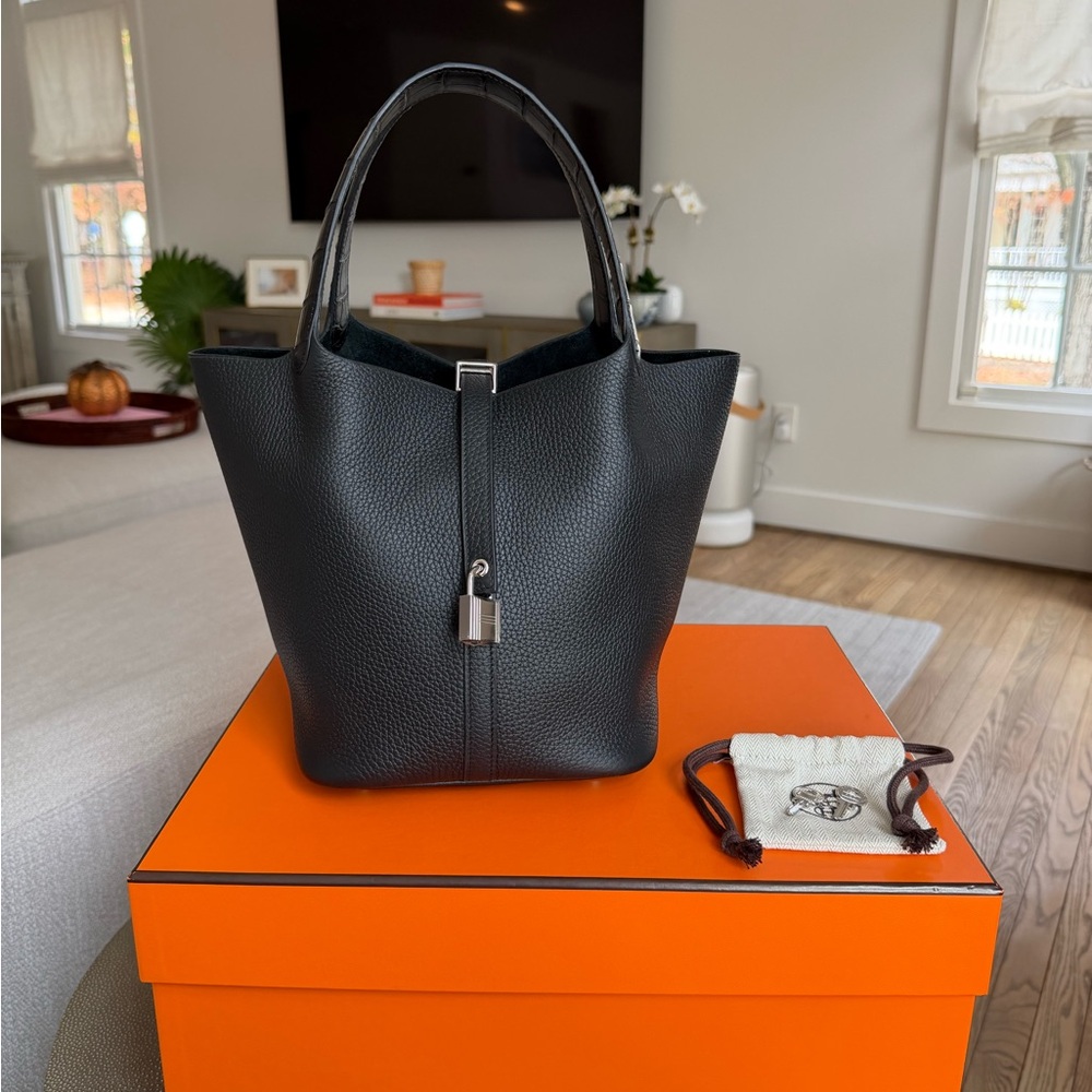 Hermes Black Picotin 22 with Silver Hardware